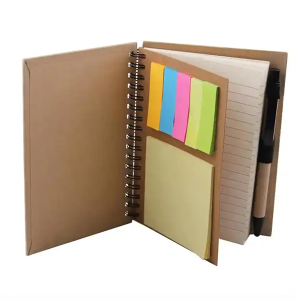 Brown Paper Cover Spiral Notebook 60 Sheets Of Colorful Sticky Rectangle Pocket Sticky Note Pad Booklet Notes for Students