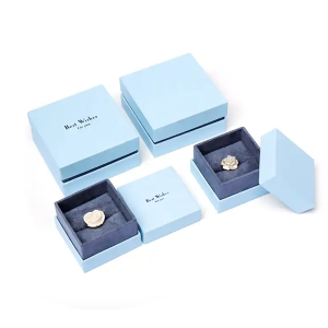 Luxury paper box jewellery packaging box set blue ring earrings necklace wedding gift cardboard jewelry box