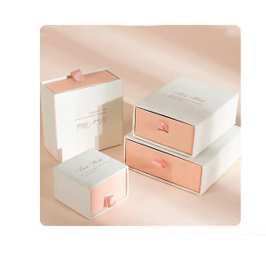 Custom logo Printed OEM gift ring box drawer ribbon cardboard jewelry box earrings