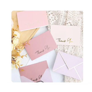Custom 100 Pastel Color Gold Foil Thank You Cards with Envelopes and Stickers Assortment Set in a Custom Box