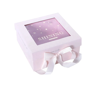 Custom Cardboard boxes with windows floral handle lid Wedding fold gift box with ribbon