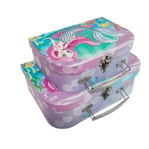 Custom design OEM LOGO Cardboard paper box packaging handle set boxes promotion gift mermaid suitcase box