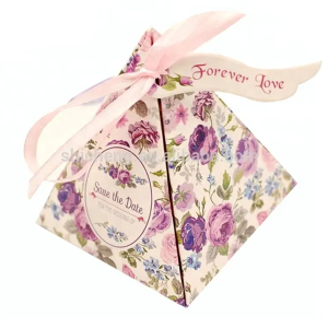 New Design Pyramid Shaped Gift Ribbon box bouquet Favors Wholesale candy Paper Box for wedding