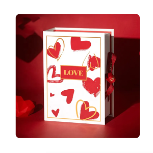 Custom Made Garment Clothing White Rigid Book Shape Magnetic Spot UV ribbon Valentine Gift Folding Box