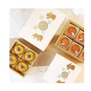 2023 Custom Paper food cute rabbit cake Packaging Box handle gift mooncake box luxury