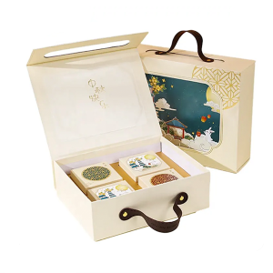 2023 Custom Paper cake Cardboard food Box gift handle mooncake packaging box