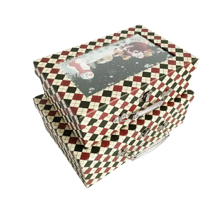 Cardboard winter snowflake handle Custom set boxes paper window christmas mini suitcase packaging box
