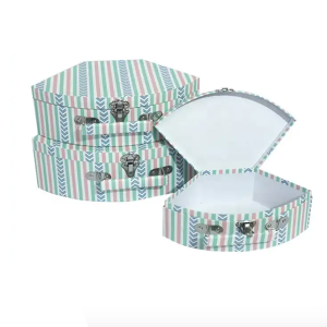 Scallop shape retro weave bamboo decorative pattern lock handle cardboard suitcase box