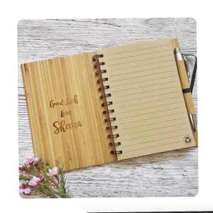 Personalized Custom Design Blank Wooden Cover Journal Stationary Notebook With Pen