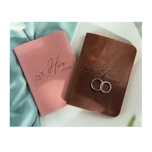 Vow Books for Wedding His and Hers Elegant Emboss Leather Set of 2 Wedding Notebook with 28 Pages