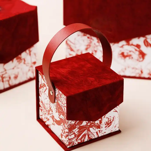 2023 custom Cardboard Carrying paper Box Handle Small mini suitcase velvet gift Box