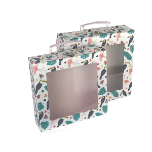 flamingo paper summer Cardboard gift box handle fabric Suitcase window gift Box