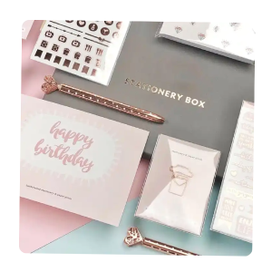 Custom Luxury Hardcover Blush Pink Letterbox Gift Stationery Gift Set With Stickers