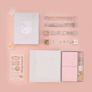 Custom High Value DIY Sakura Travel Notebook Stationery Gift Set With Magnetic Box