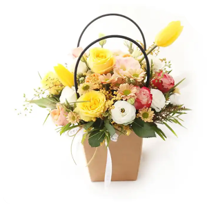 Custom OEM Cardboard paper empty box flower Rose Wedding bouquet bucket flower box with handles