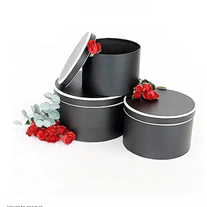 Fancy Custom Cardboard Box ribbon Rose Paper black cylinder Wedding round flower decoration box