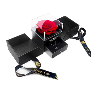 Luxury Cardboard rose Box gift acrylic Paper ribbon Wedding plastic drawer jewelry flower bouquet box with clear top